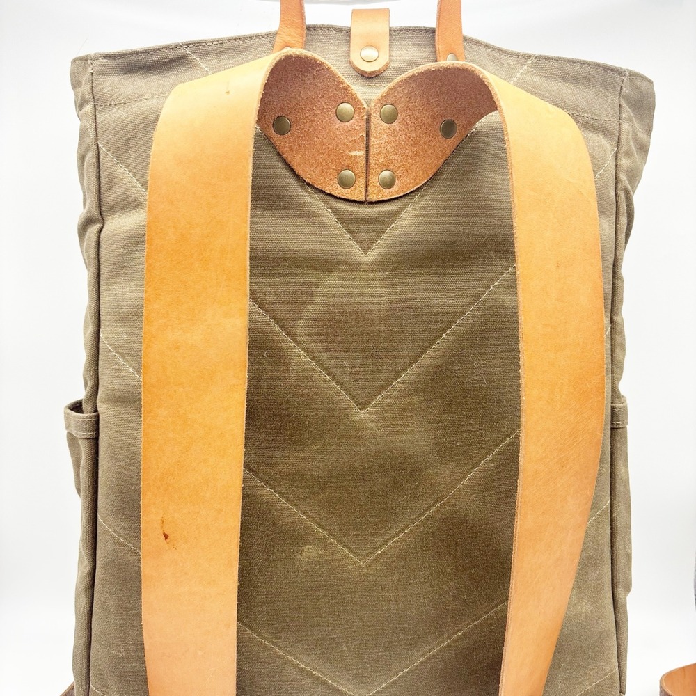 Winter Session Waxed Canvas Roll Top Backpack in Walnut Waxed + Tan Leather - Picture 10 of 16